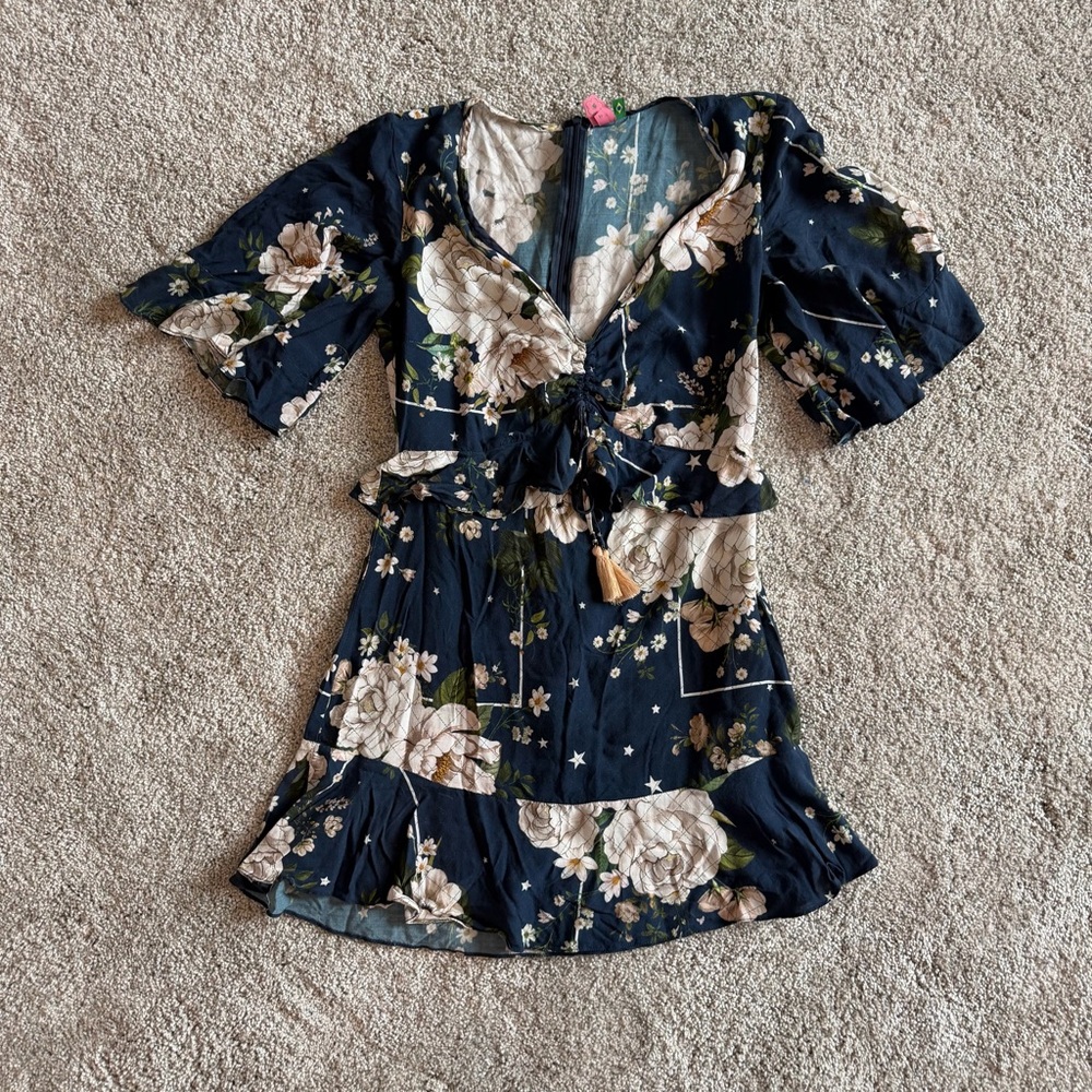 FARM RIO Navy Floral Tie-Front Mini Dress Size S